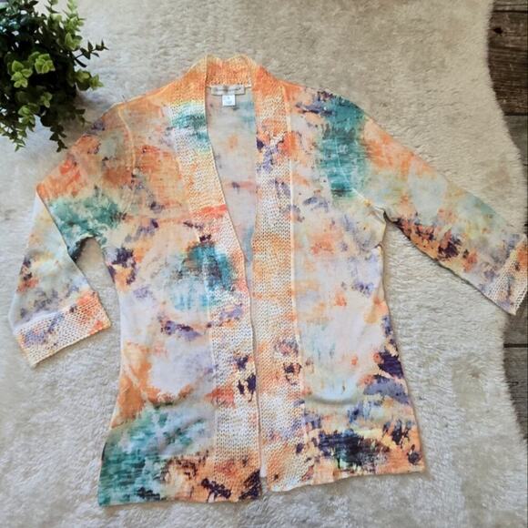 Christopher & Banks Multicolor Watercolor with Rhinestones Cardigan, Size Small - Picture 1 of 8